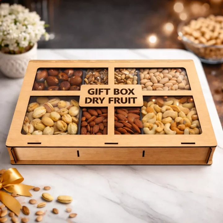 Dry Fruits wooden box VIP 6 Section Price in Pakistan 2026 | Buy Online - Khan Dry Fruits