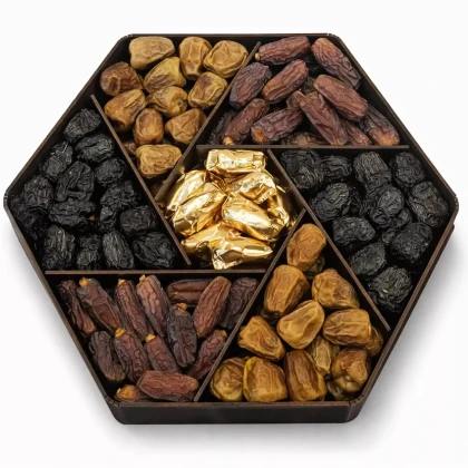 Khajoor (Dates) 7 Portion Large Box – Dark Brown Hexagon