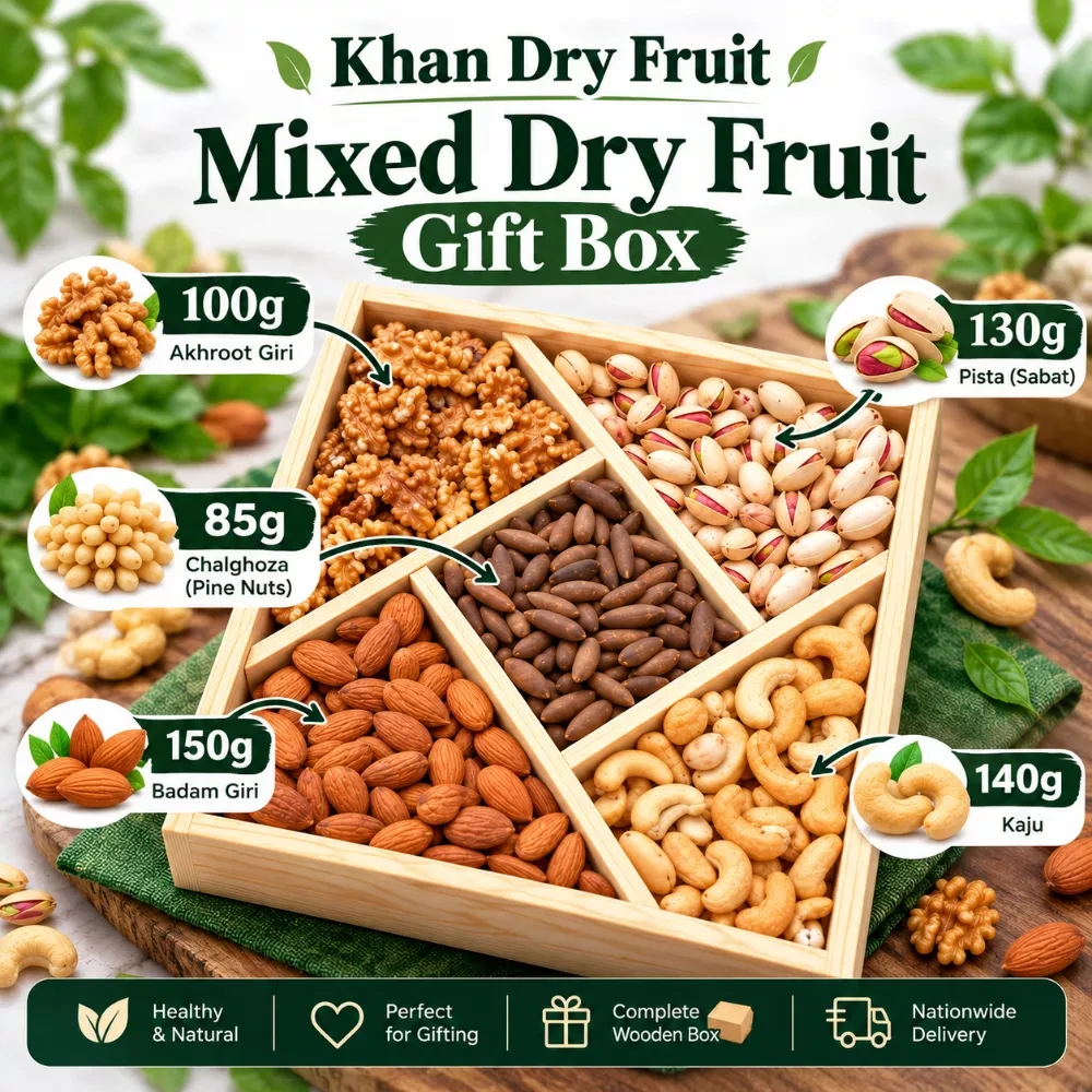 Premium 5-Compartment Wooden Dry Fruit Gift Box